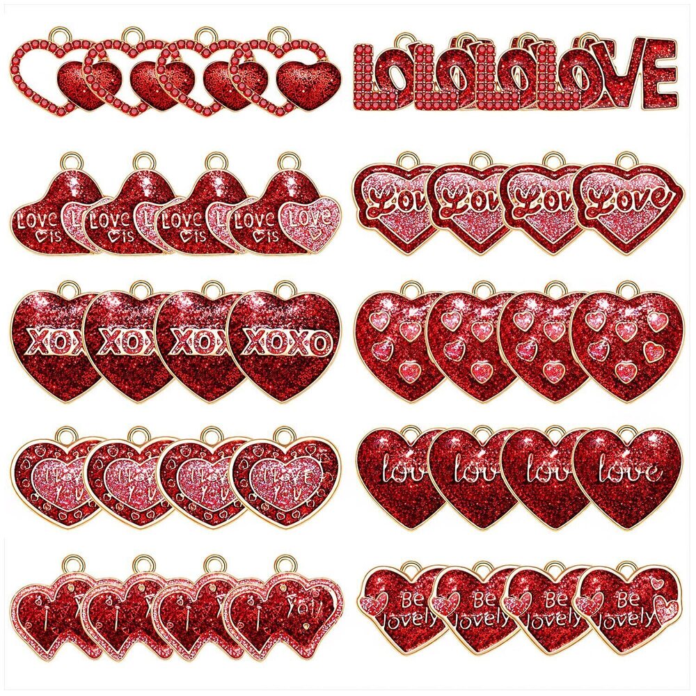 3136 40PCS Valentine's Day Heart Charms for Jewelry Making Assorted Enamel